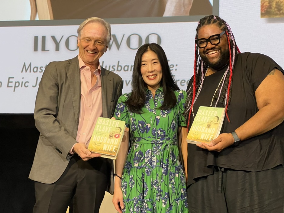 Dr. Eric Darnell Pritchard at BC/CLC Sponsored 2024 Six Bridges Festival Panel with Pulitzer Prize winner Ilyon Woo, author of Master Slave Husband Wife, and Nate Coulter, executive Director of the Central Arkansas Library System.